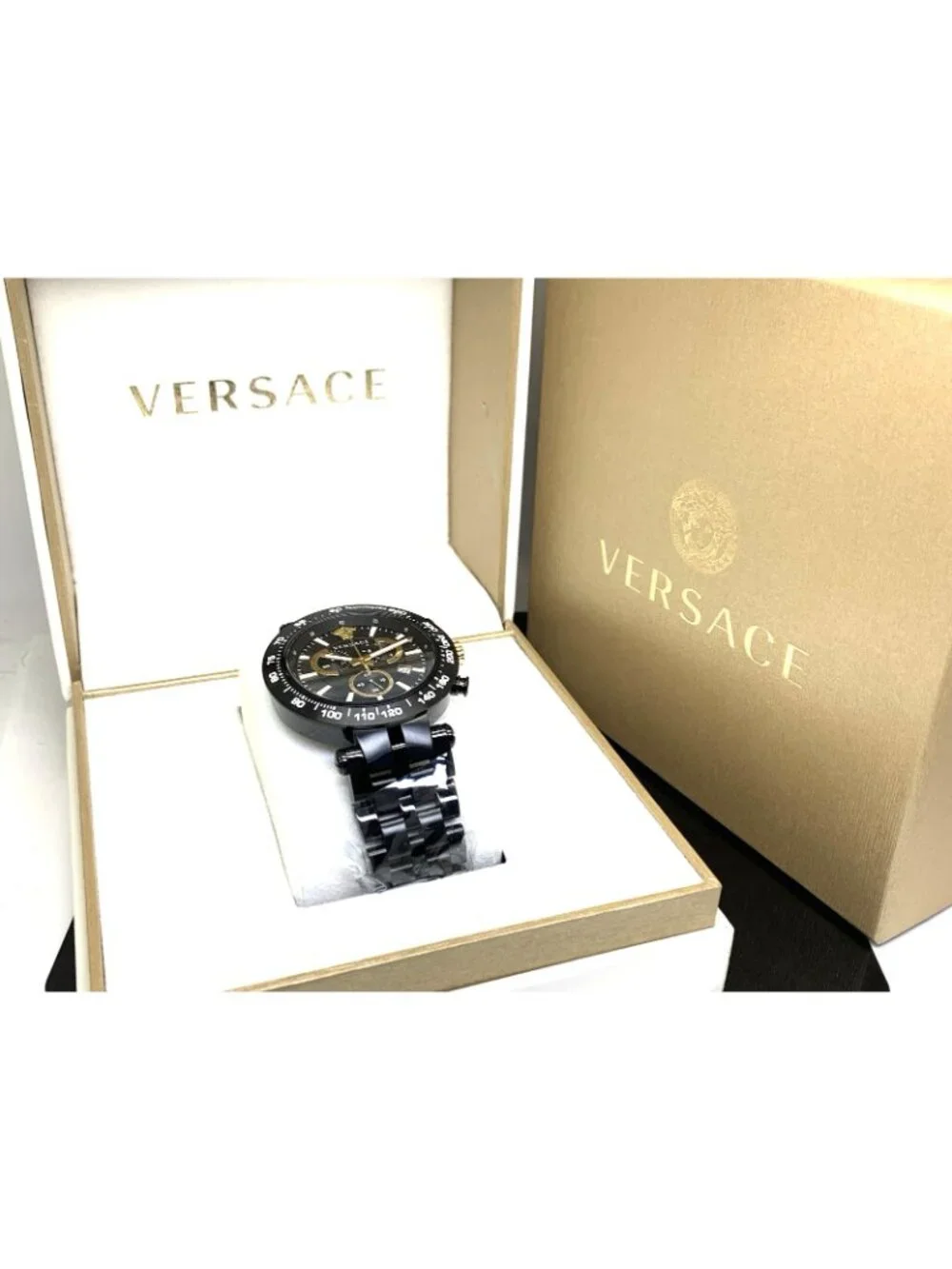 Versace V-Race Men's Watch VEJB00722 Chronograph Swiss Quartz Black Steel 46mm